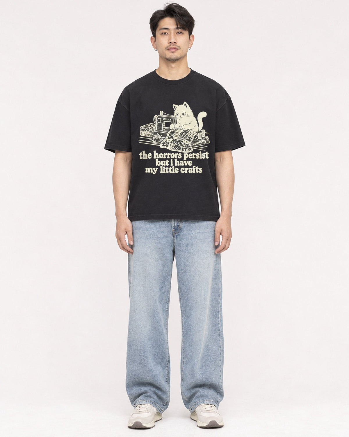 Mockup Boxy Heavyweight Tee Black male full-body 13