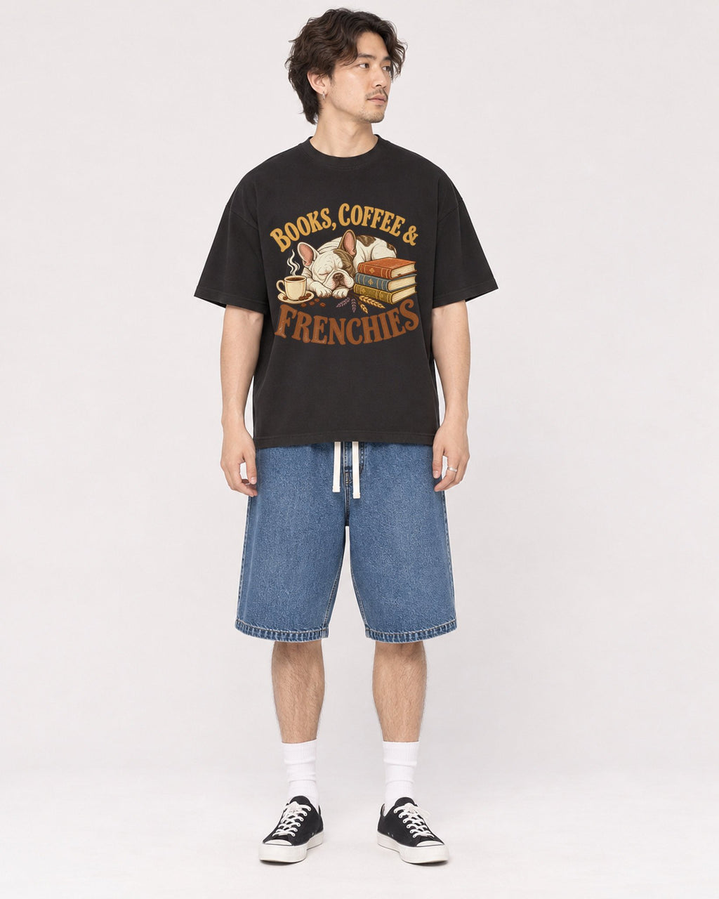 Mockup Boxy Heavyweight Tee Black male full-body 03
