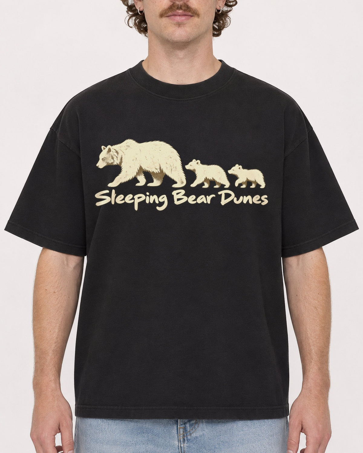 Mockup Boxy Heavyweight Tee Black male close-up 09
