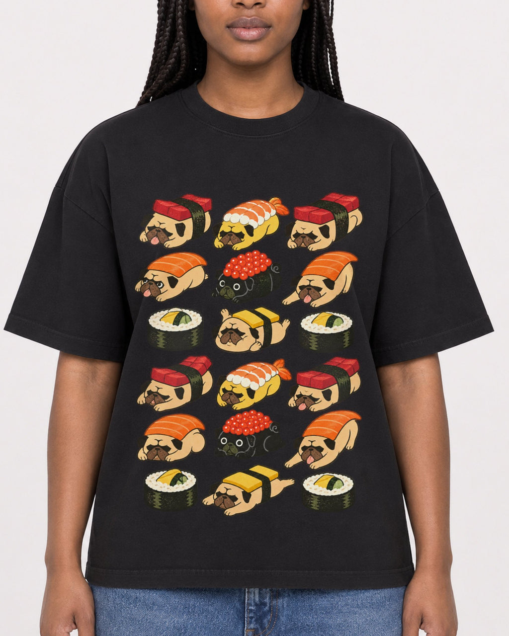 Mockup Boxy Heavyweight Tee Black female close-up 04
