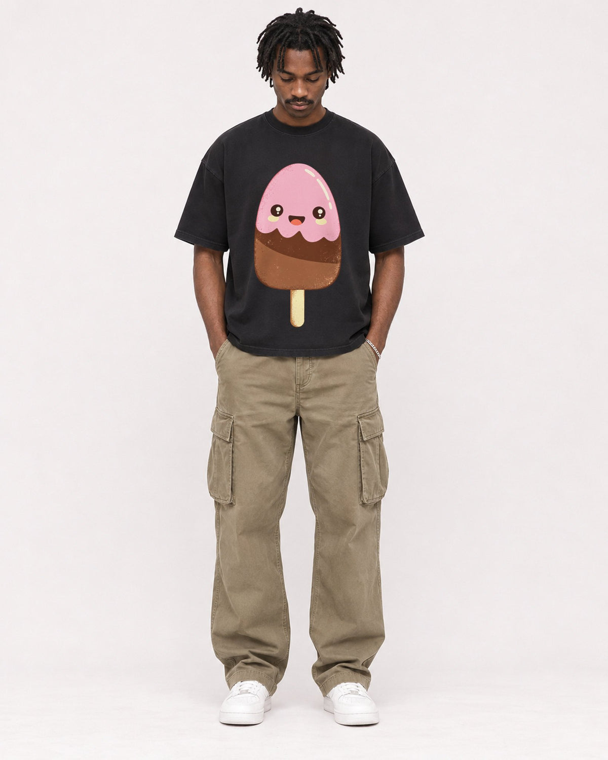 Mockup Boxy Heavyweight Tee Black male full-body 04