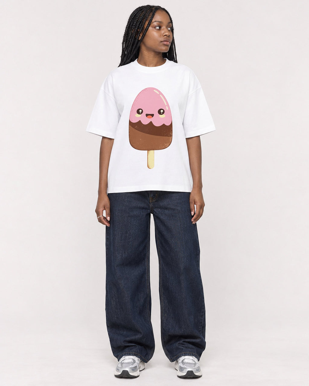 Mockup Boxy Heavyweight Tee White female full-body 04