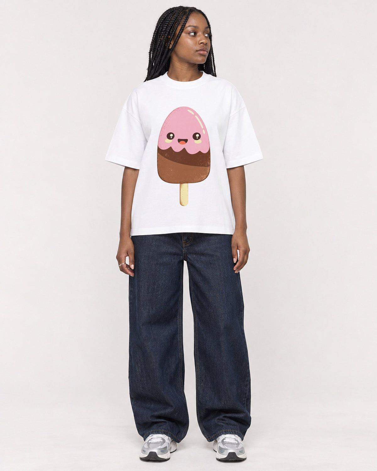 Mockup Boxy Heavyweight Tee White female full-body 04