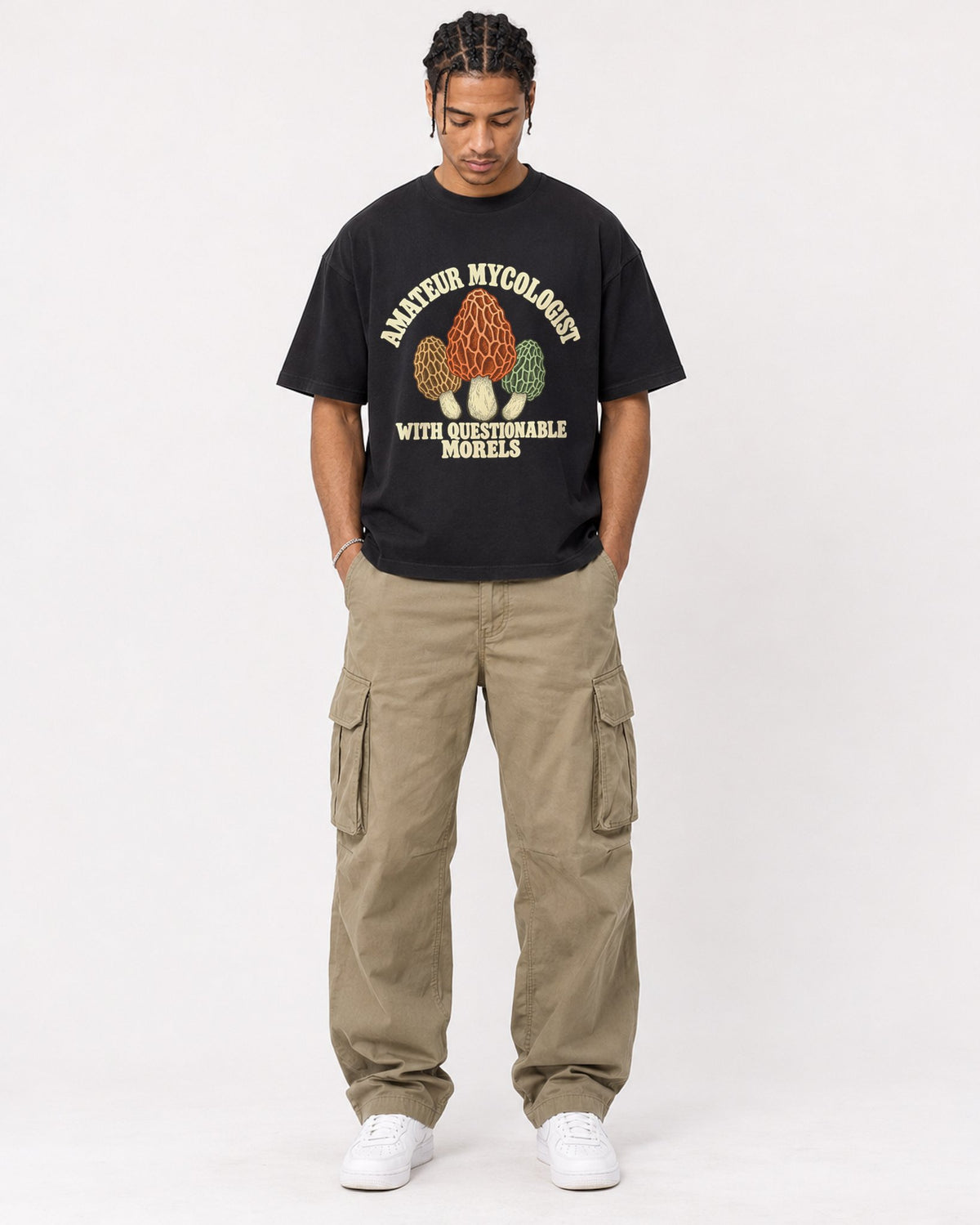 Mockup Boxy Heavyweight Tee Black male full-body 40