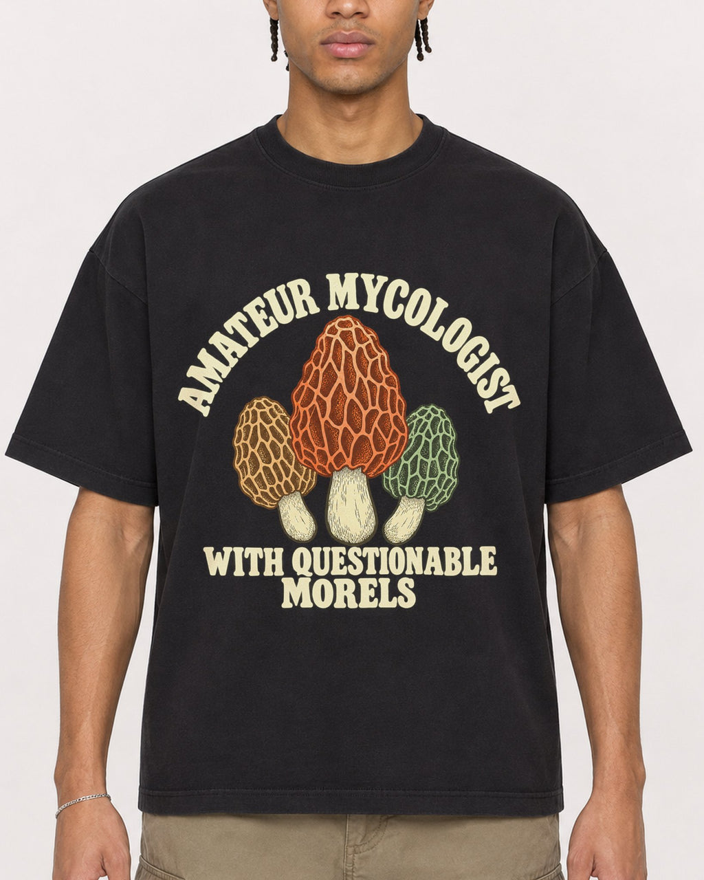 Mockup Boxy Heavyweight Tee Black male close-up 40
