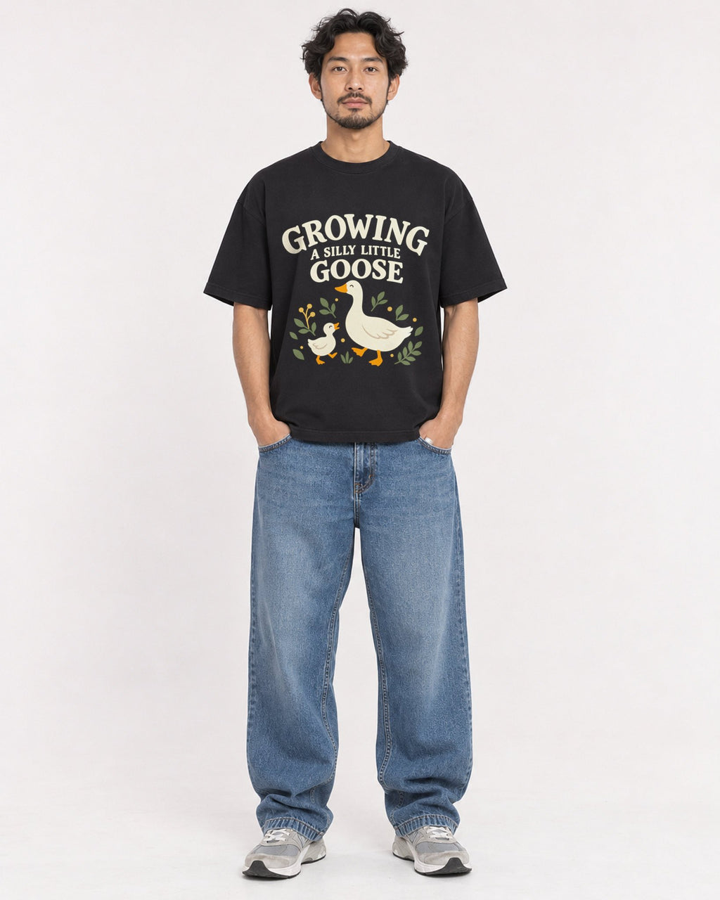 Mockup Boxy Heavyweight Tee Black male full-body 02