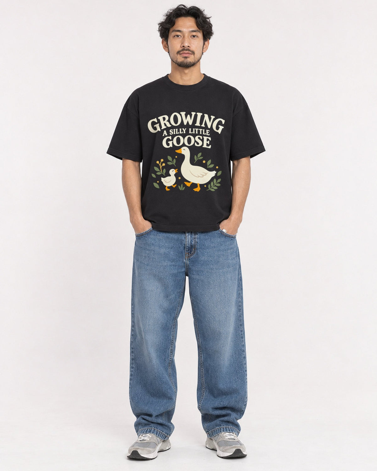 Mockup Boxy Heavyweight Tee Black male full-body 02