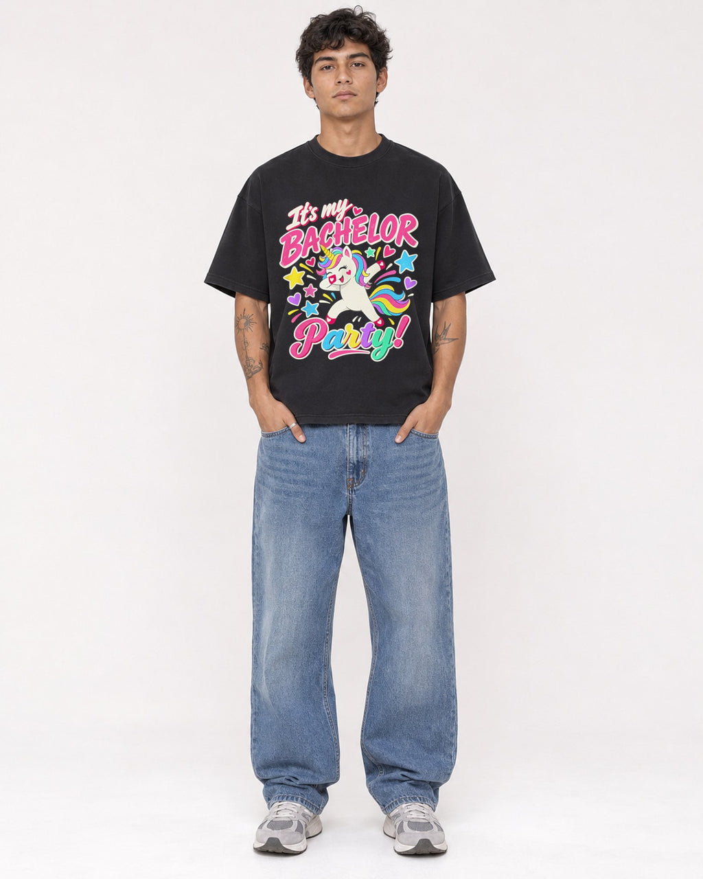 Mockup Boxy Heavyweight Tee Black male full-body 06