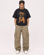 Mockup Boxy Heavyweight Tee Black female full-body 50