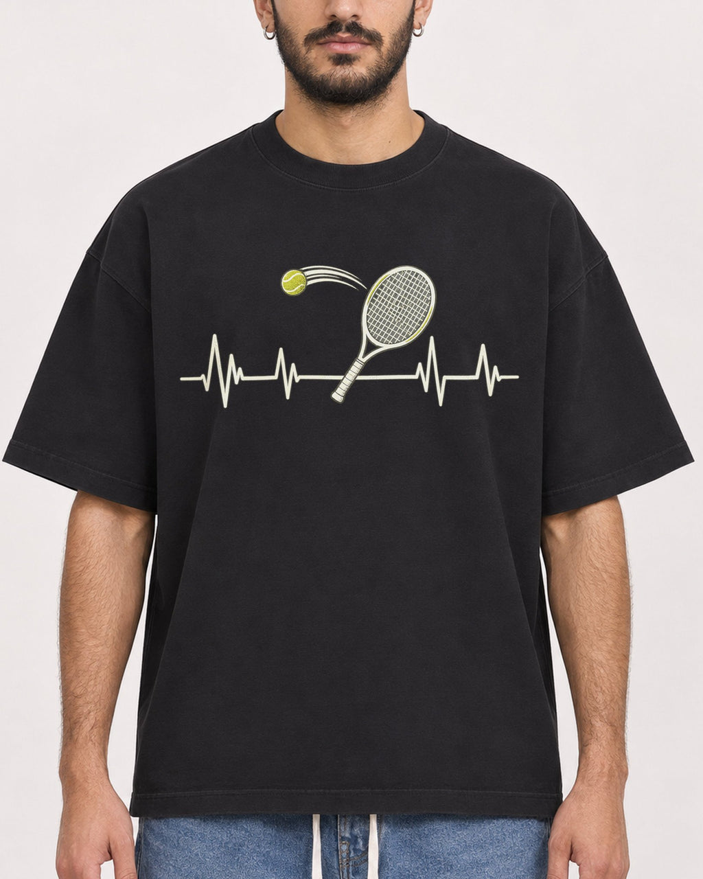 Mockup Boxy Heavyweight Tee Black male close-up 07