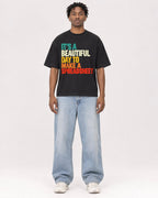 Mockup Boxy Heavyweight Tee Black male full-body 05