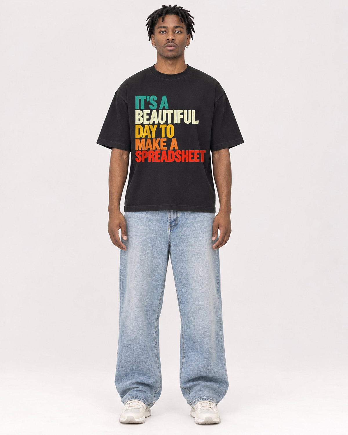 Mockup Boxy Heavyweight Tee Black male full-body 05