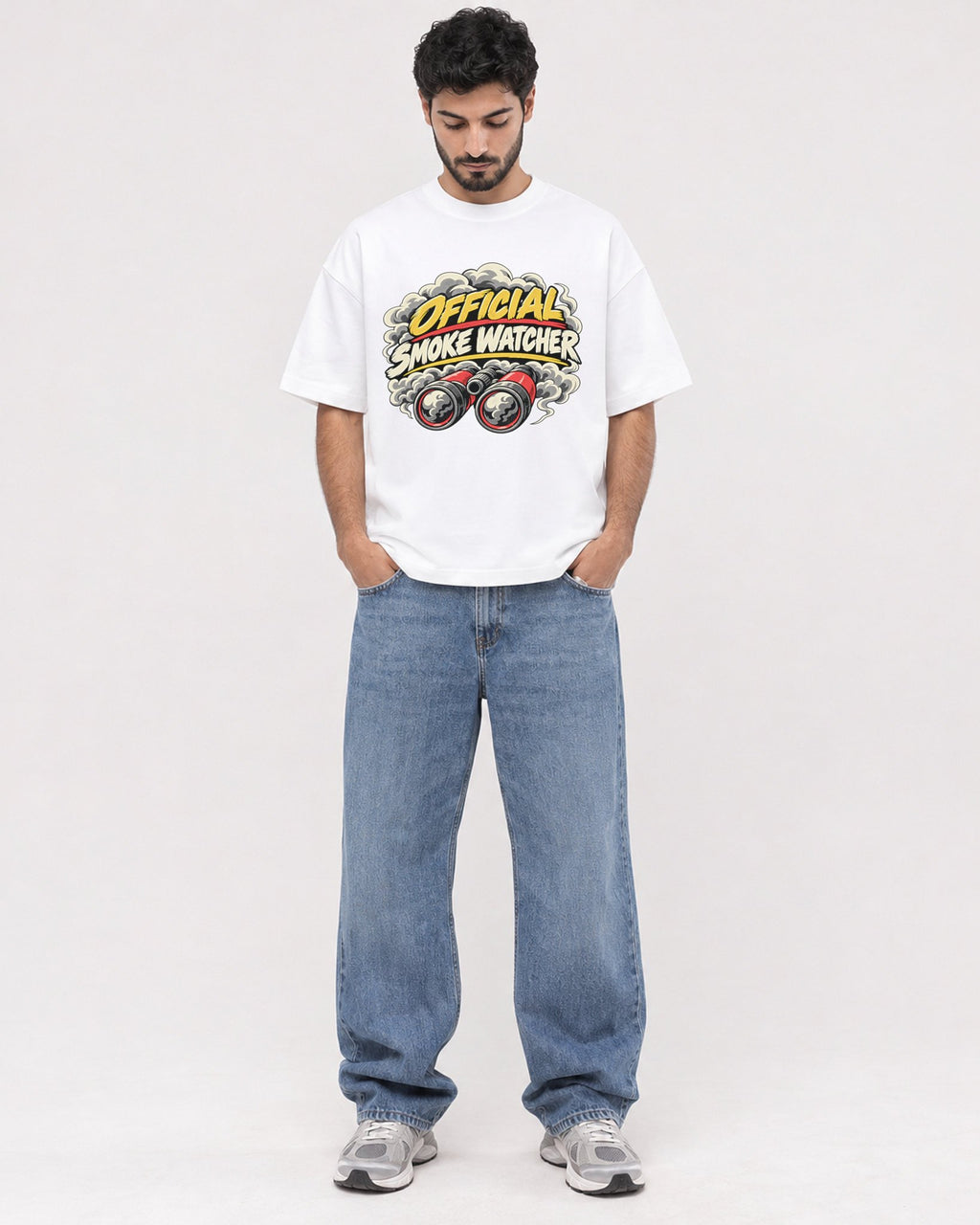Mockup Boxy Heavyweight Tee White male full-body 07