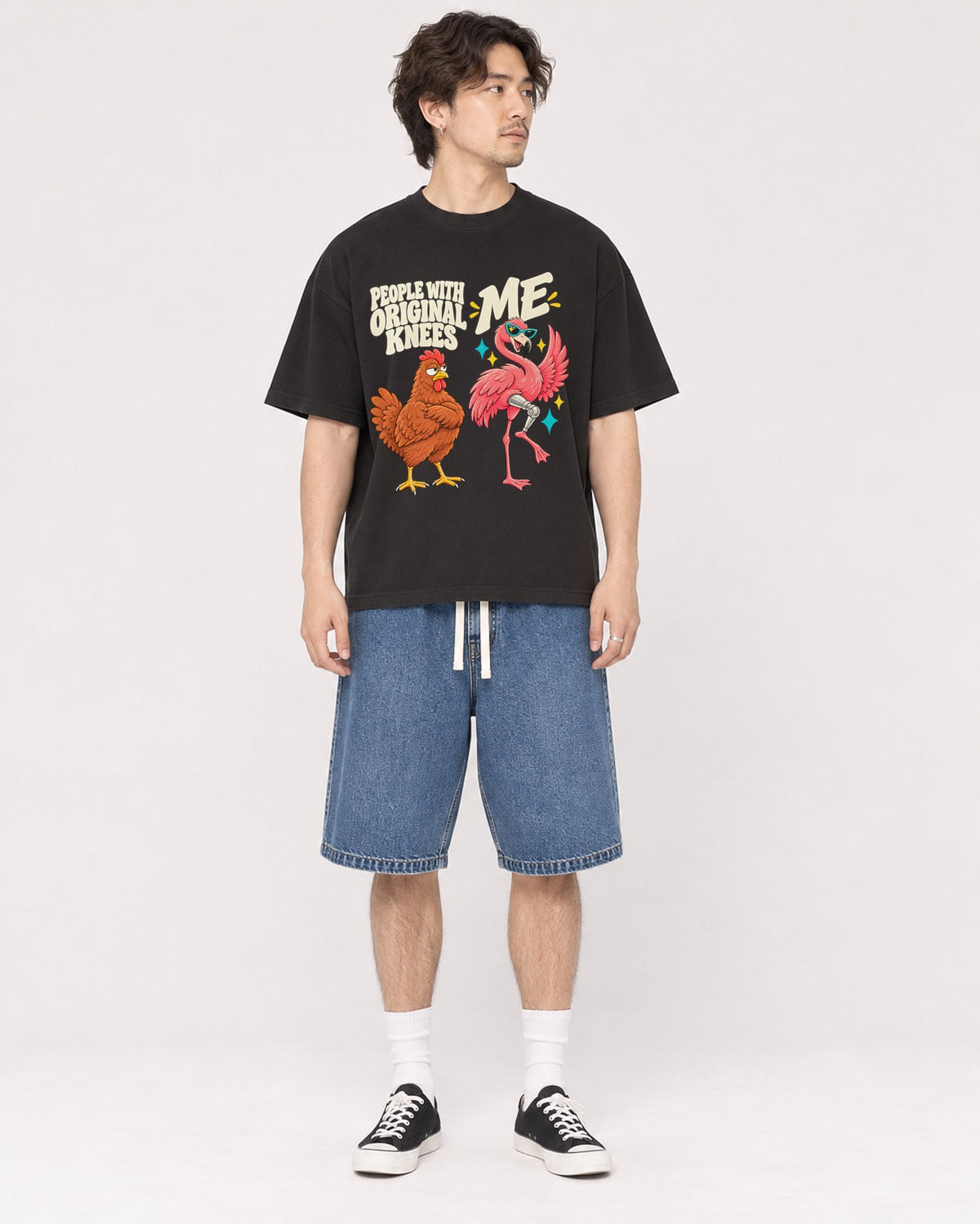 Mockup Boxy Heavyweight Tee Black male full-body 03