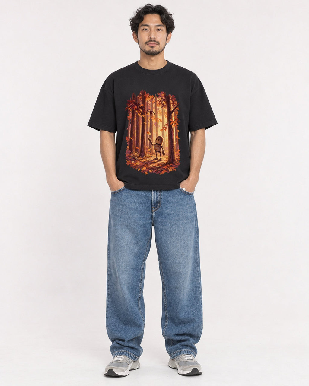 Mockup Boxy Heavyweight Tee Black male full-body 02