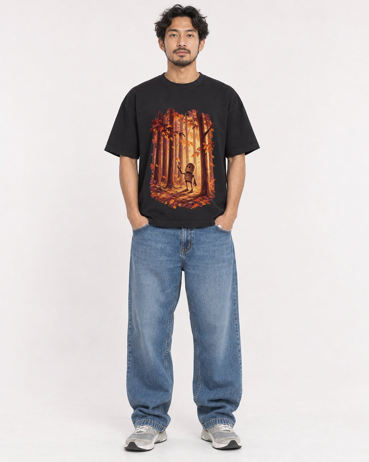 Mockup Boxy Heavyweight Tee Black male full-body 02
