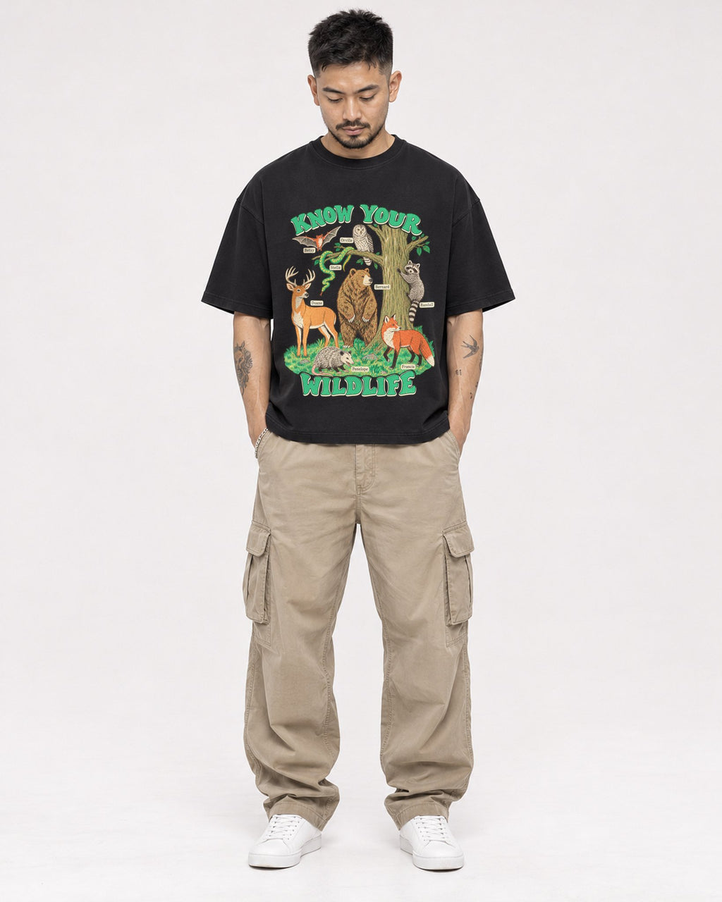 Mockup Boxy Heavyweight Tee Black male full-body 12