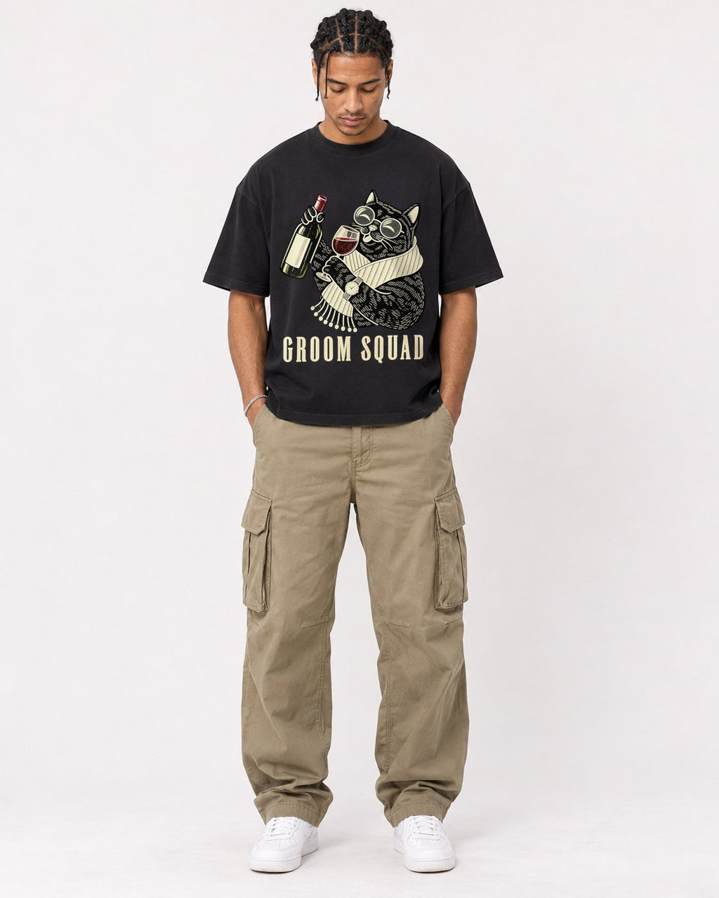 Mockup Boxy Heavyweight Tee Black male full-body 40
