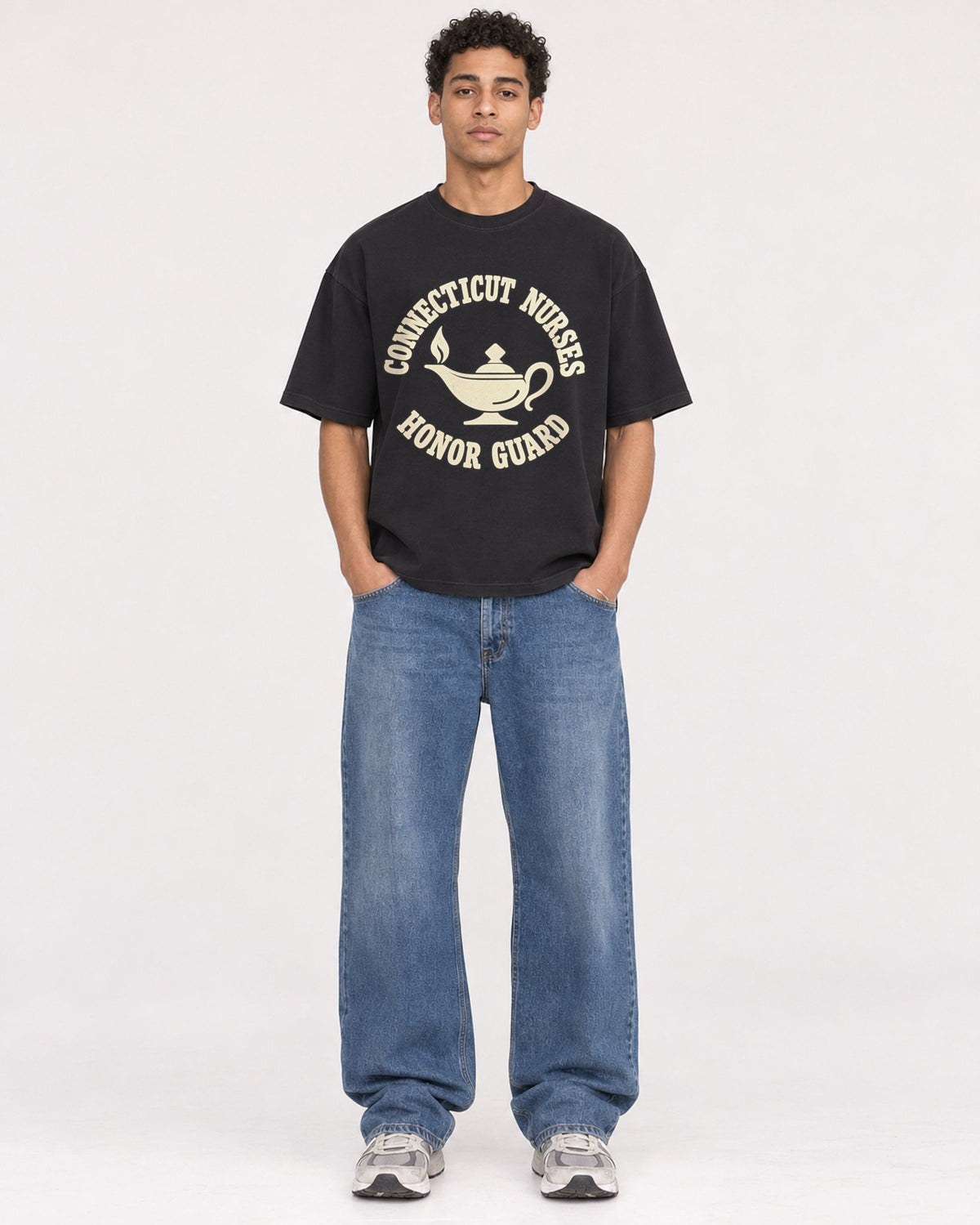 Mockup Boxy Heavyweight Tee Black male full-body 10
