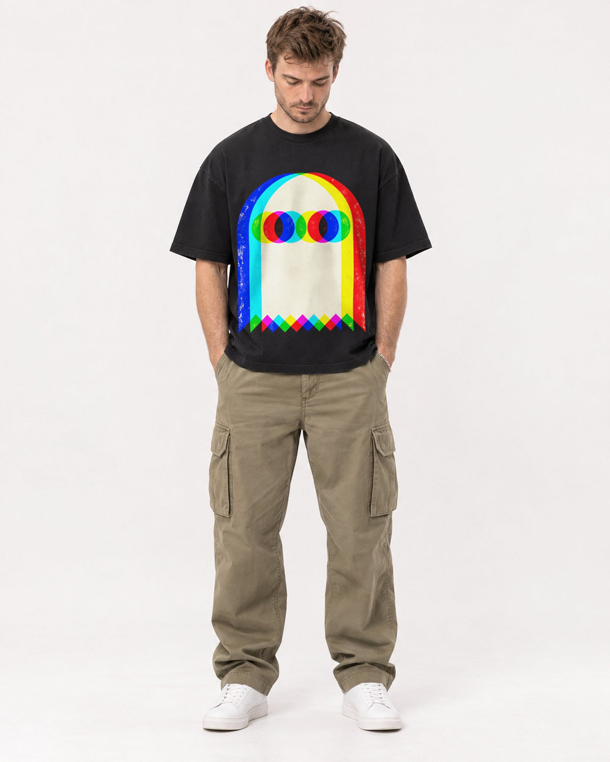 Mockup Boxy Heavyweight Tee Black male full-body 08