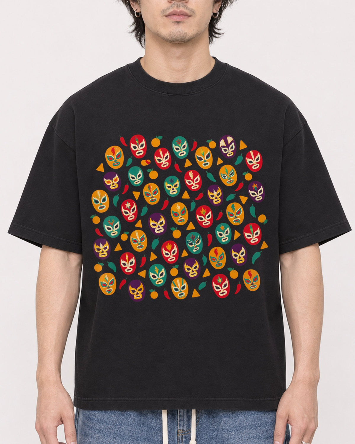 Mockup Boxy Heavyweight Tee Black male close-up 03