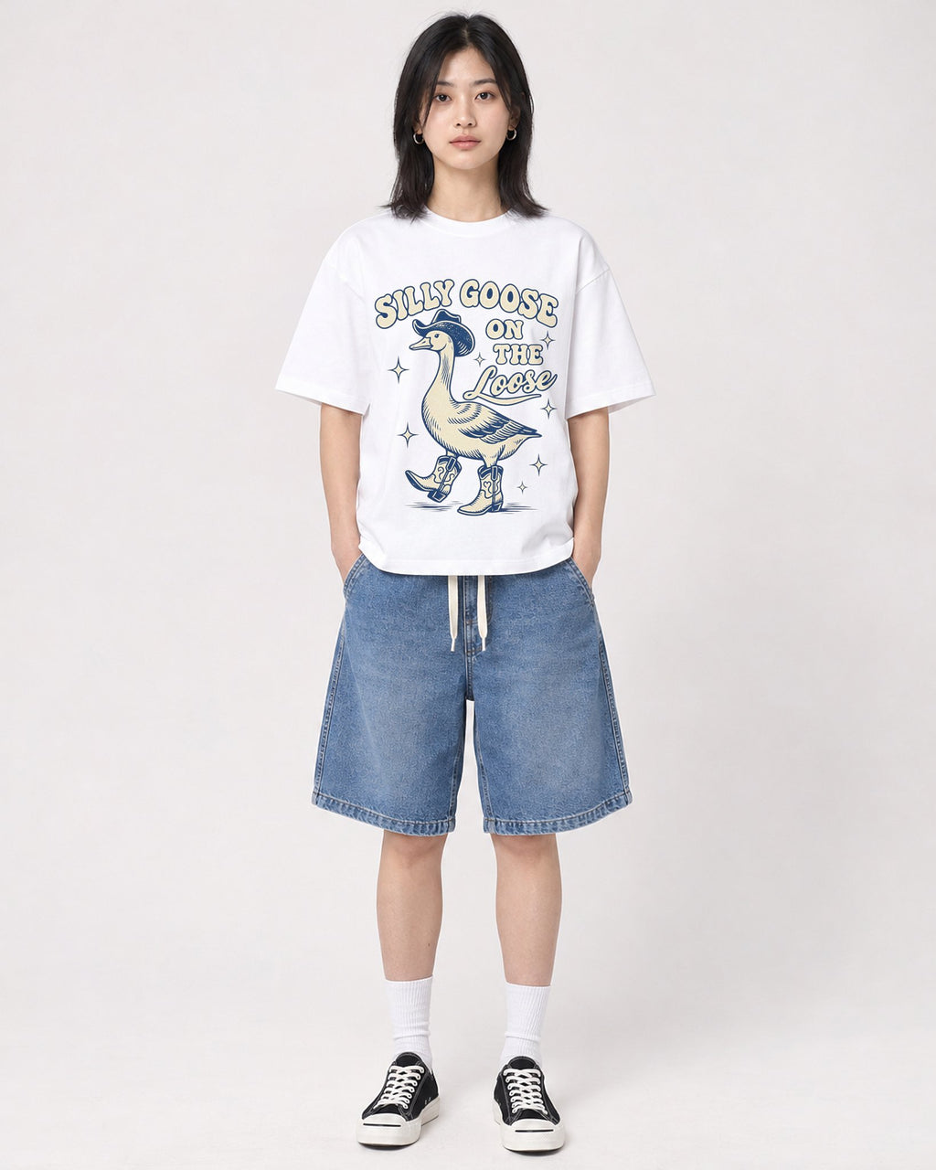Mockup Boxy Heavyweight Tee White female full-body 31