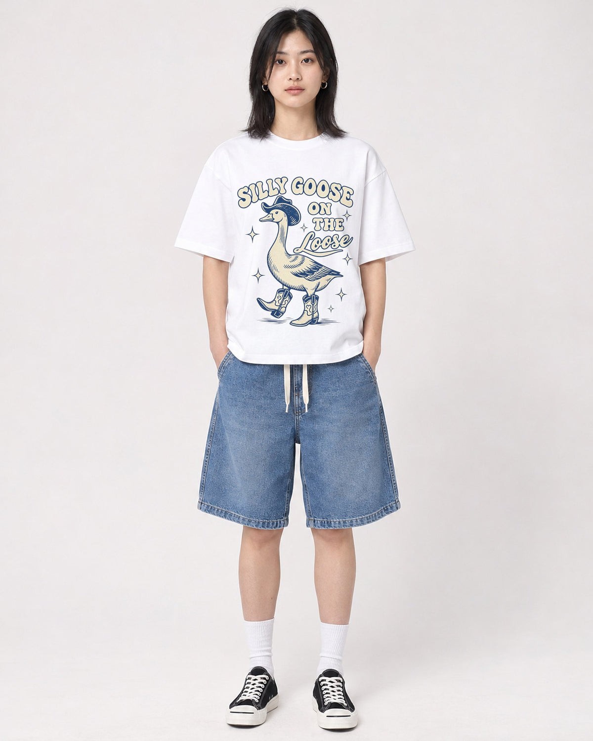Mockup Boxy Heavyweight Tee White female full-body 31