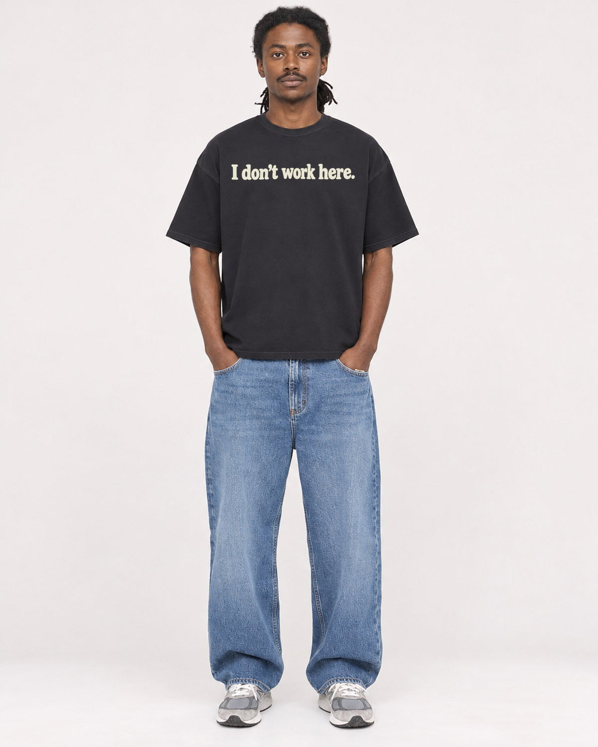 Mockup Boxy Heavyweight Tee Black male full-body 34
