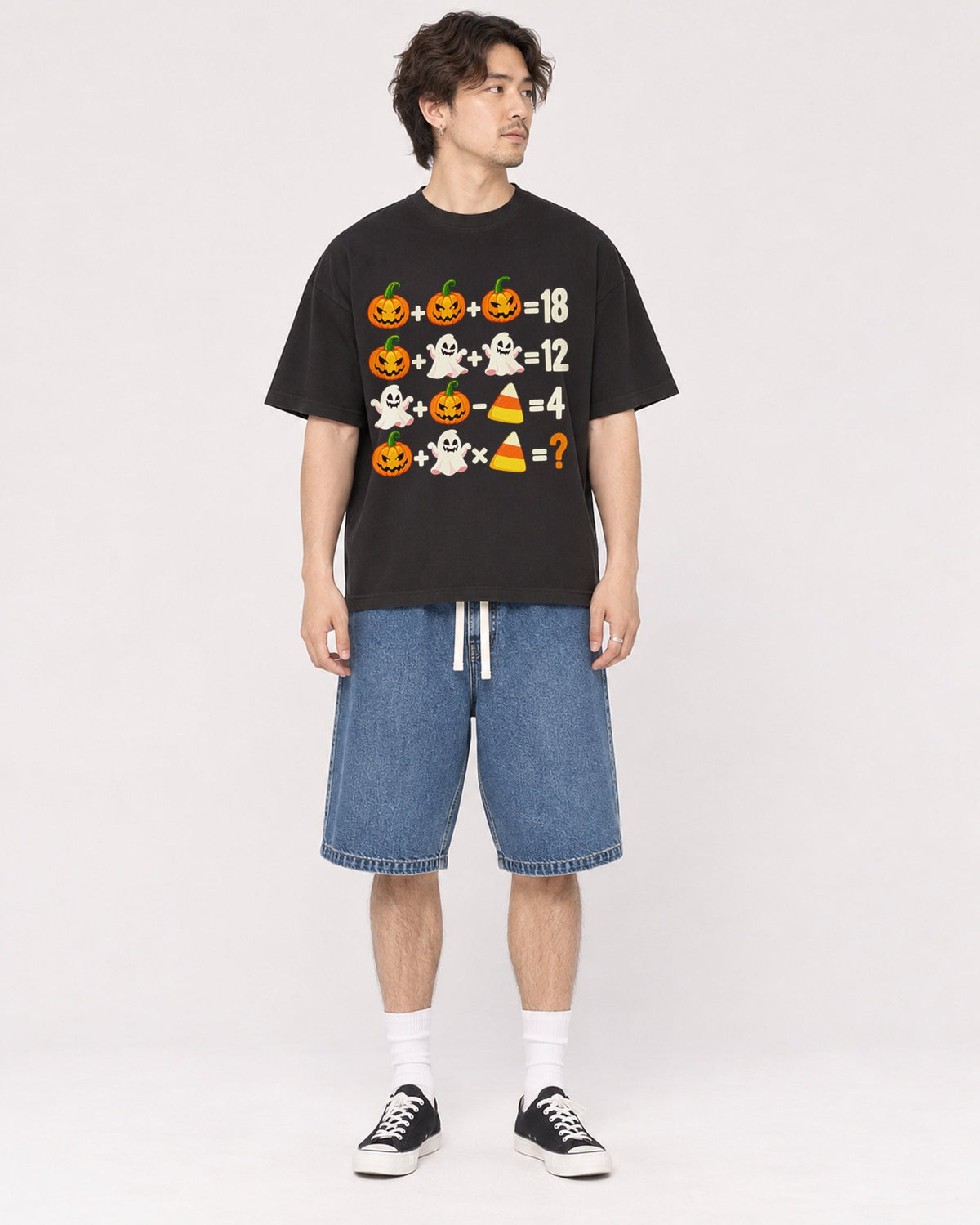 Mockup Boxy Heavyweight Tee Black male full-body 03