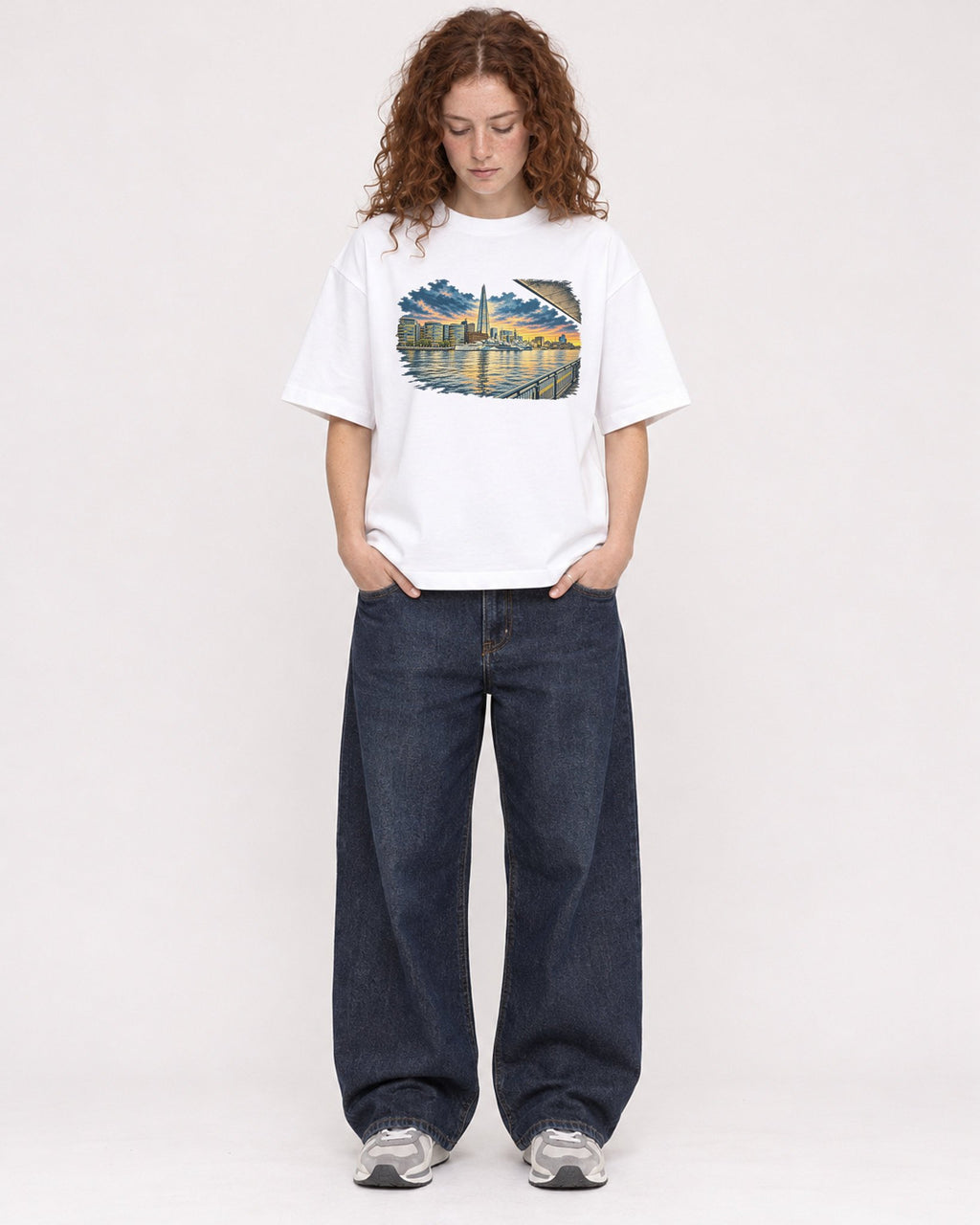Mockup Boxy Heavyweight Tee White female full-body 09