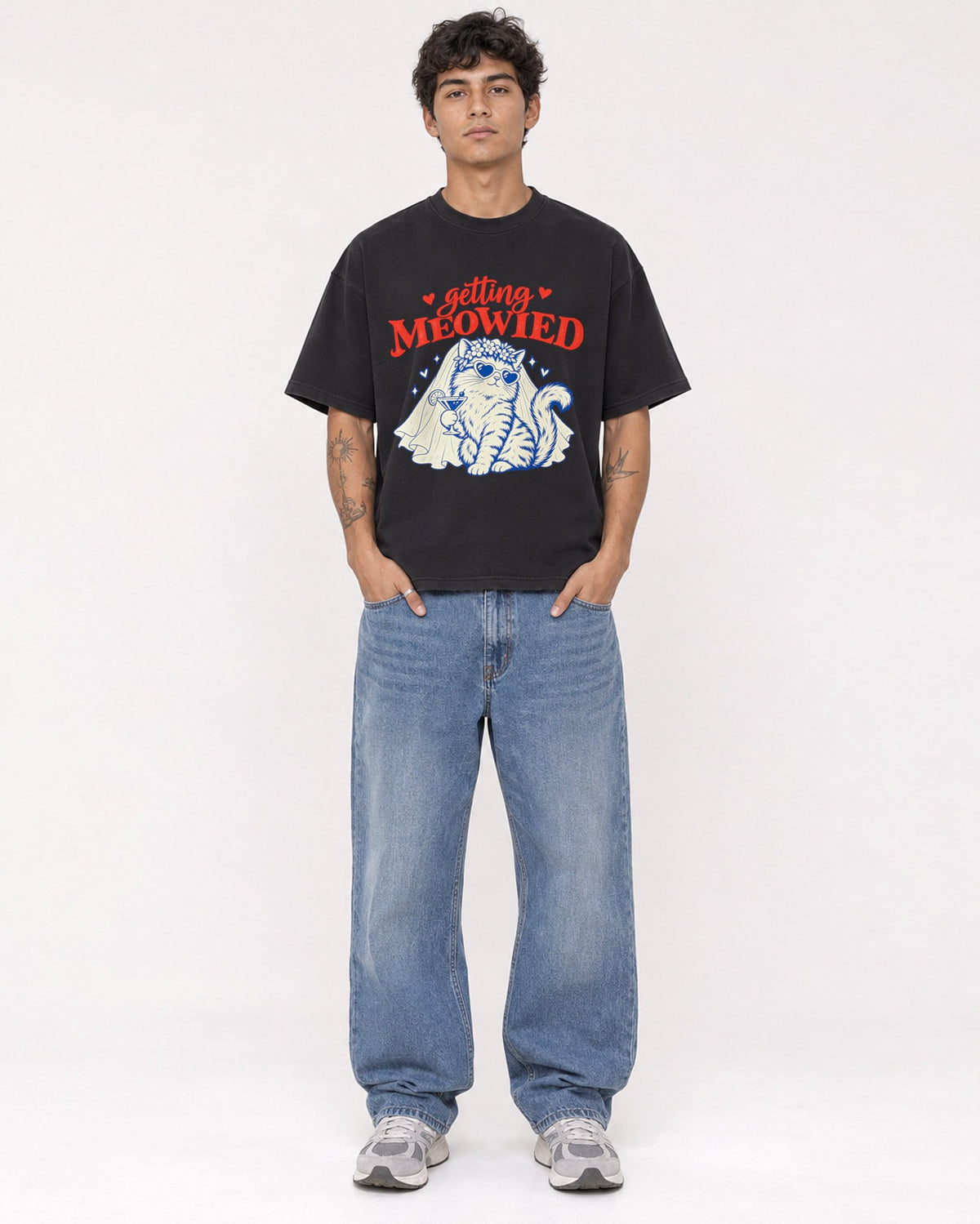 Mockup Boxy Heavyweight Tee Black male full-body 06