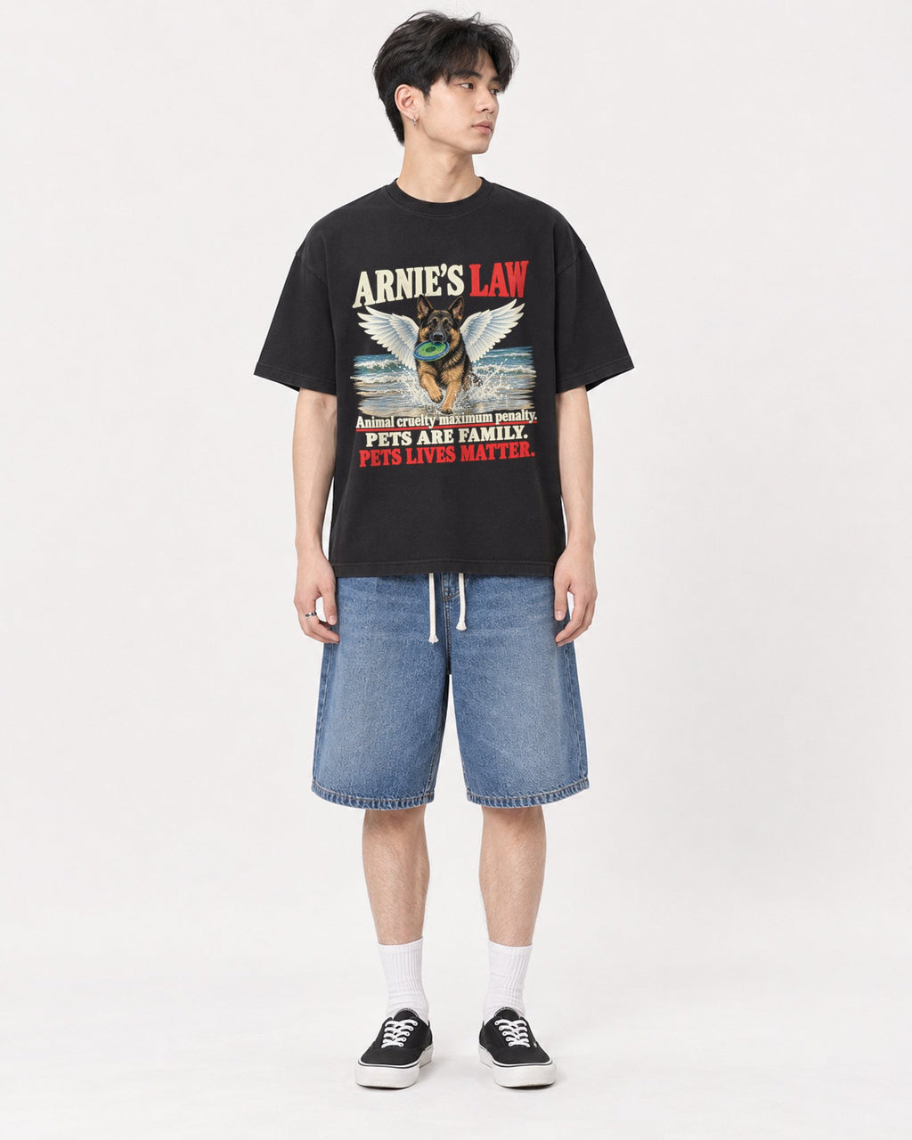 Mockup Boxy Heavyweight Tee Black male full-body 31