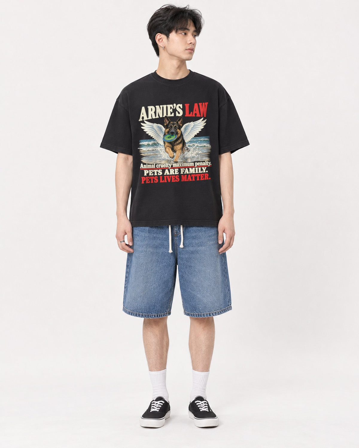 Mockup Boxy Heavyweight Tee Black male full-body 31