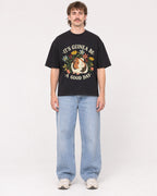 Mockup Boxy Heavyweight Tee Black male full-body 29