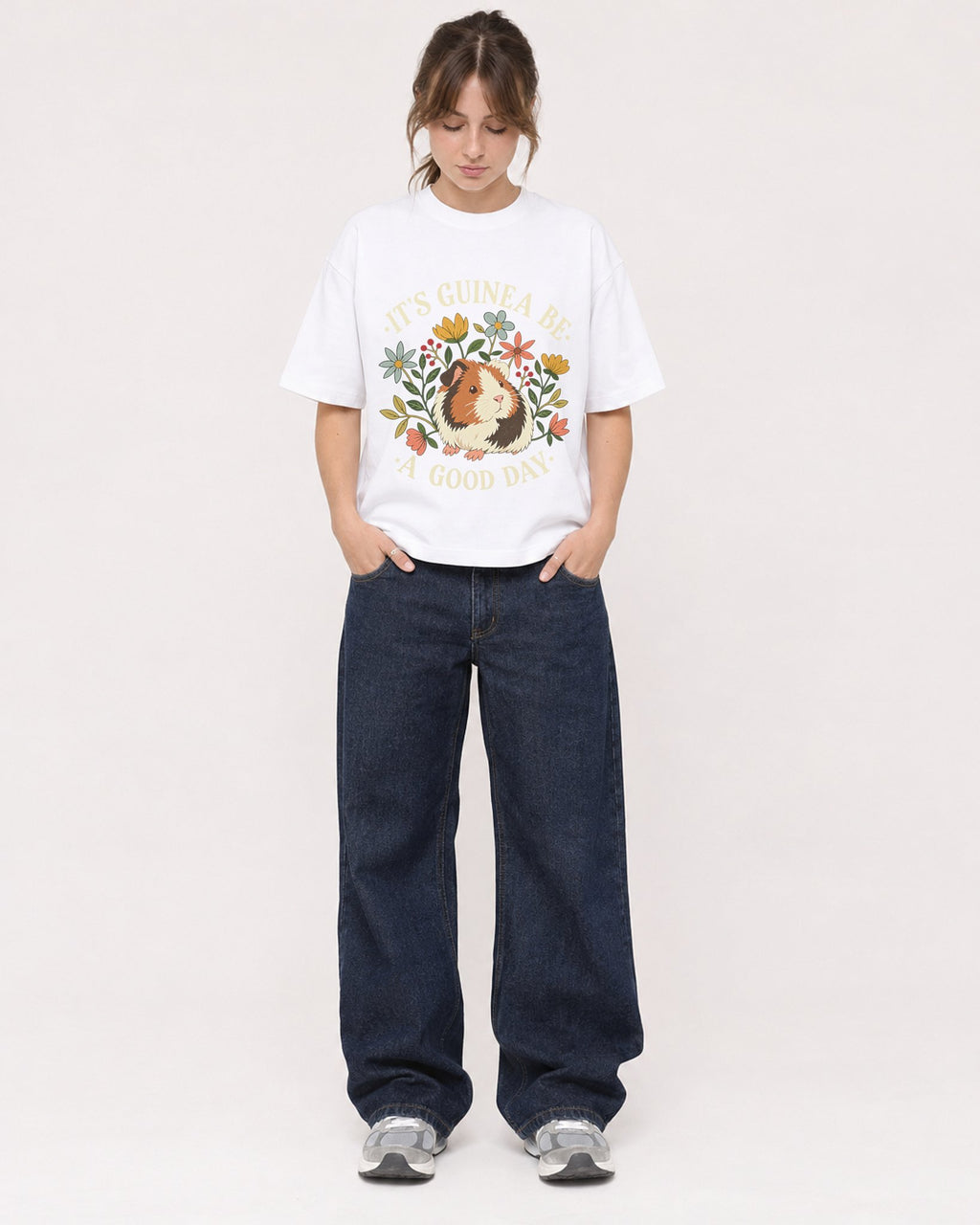 Mockup Boxy Heavyweight Tee White female full-body 29