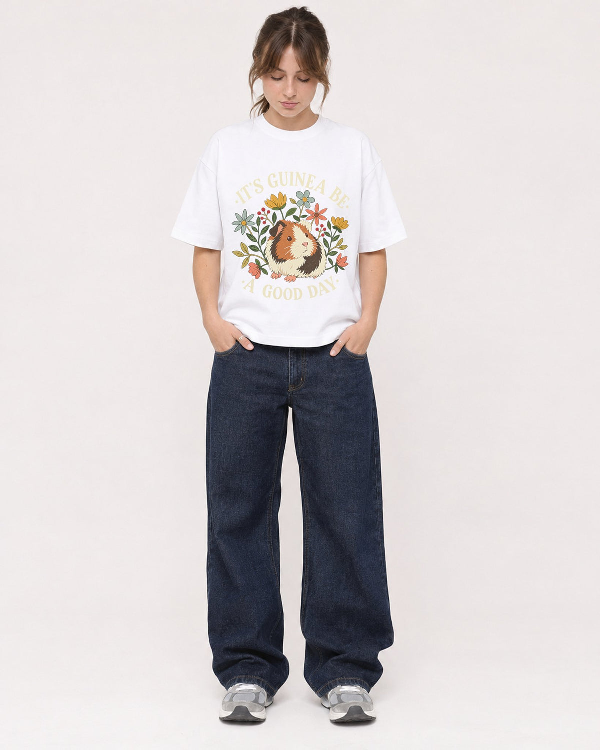 Mockup Boxy Heavyweight Tee White female full-body 29