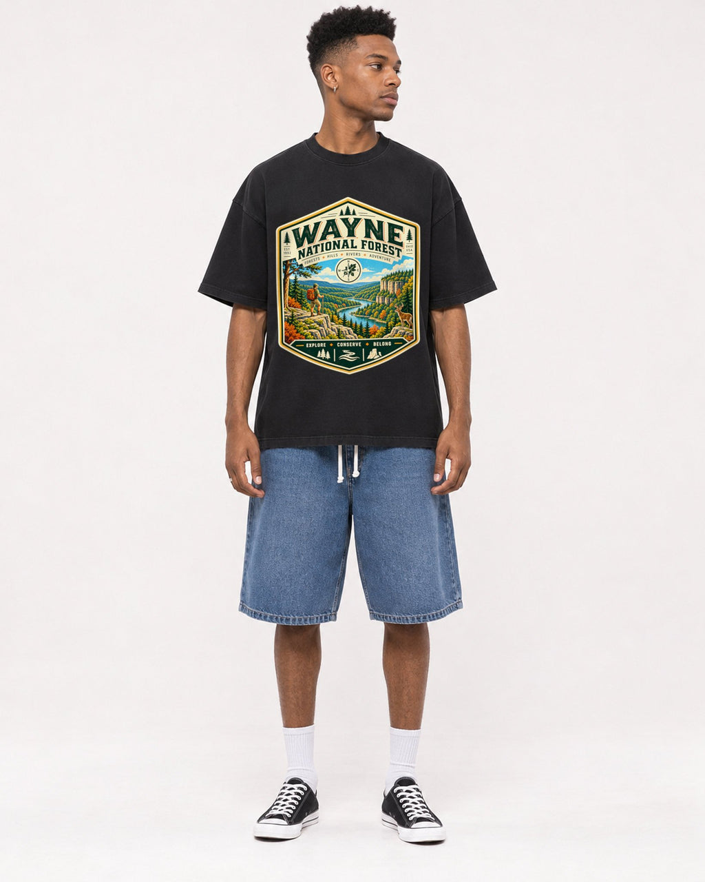 Mockup Boxy Heavyweight Tee Black male full-body 15