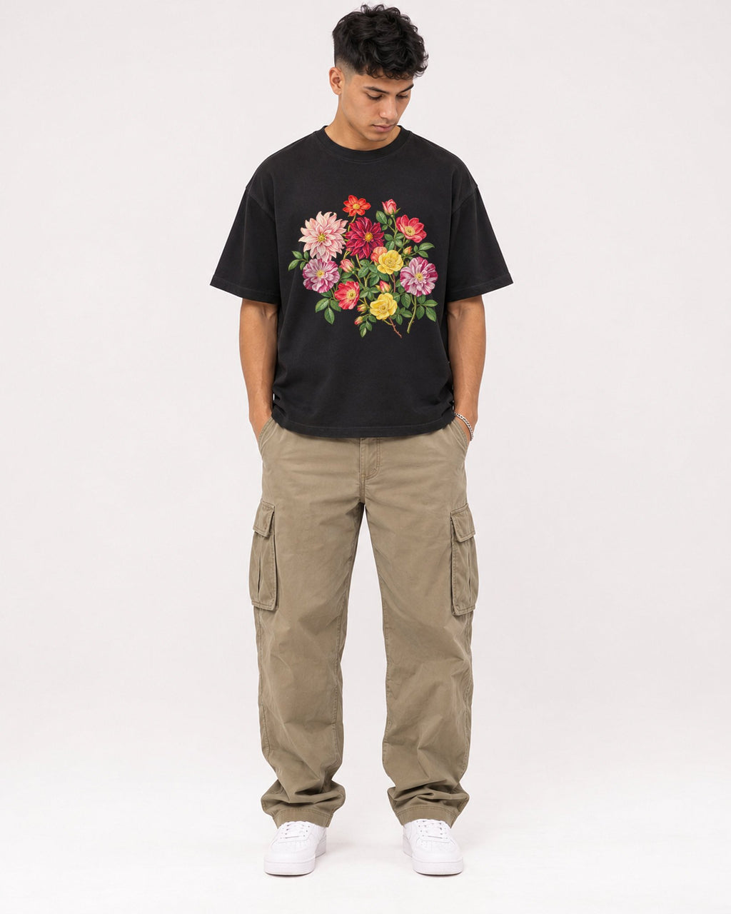 Mockup Boxy Heavyweight Tee Black male full-body 16