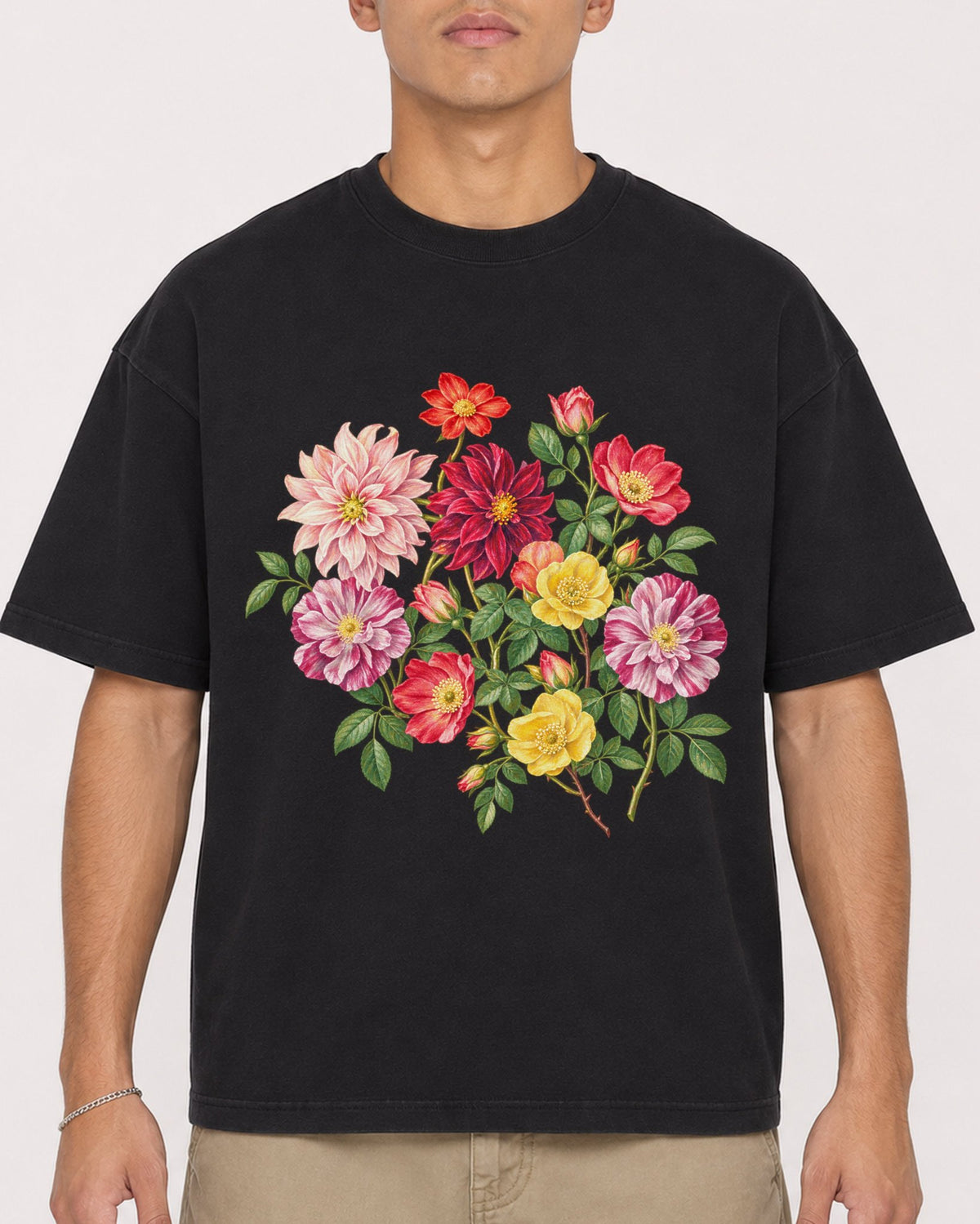 Mockup Boxy Heavyweight Tee Black male close-up 16