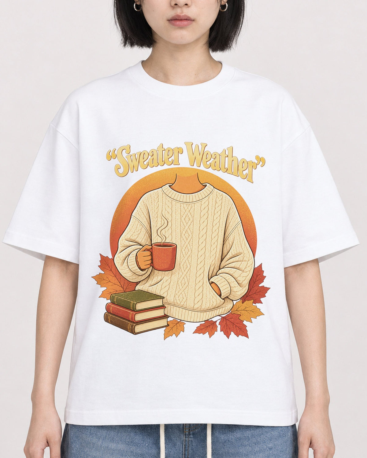 Mockup Boxy Heavyweight Tee White female close-up 11