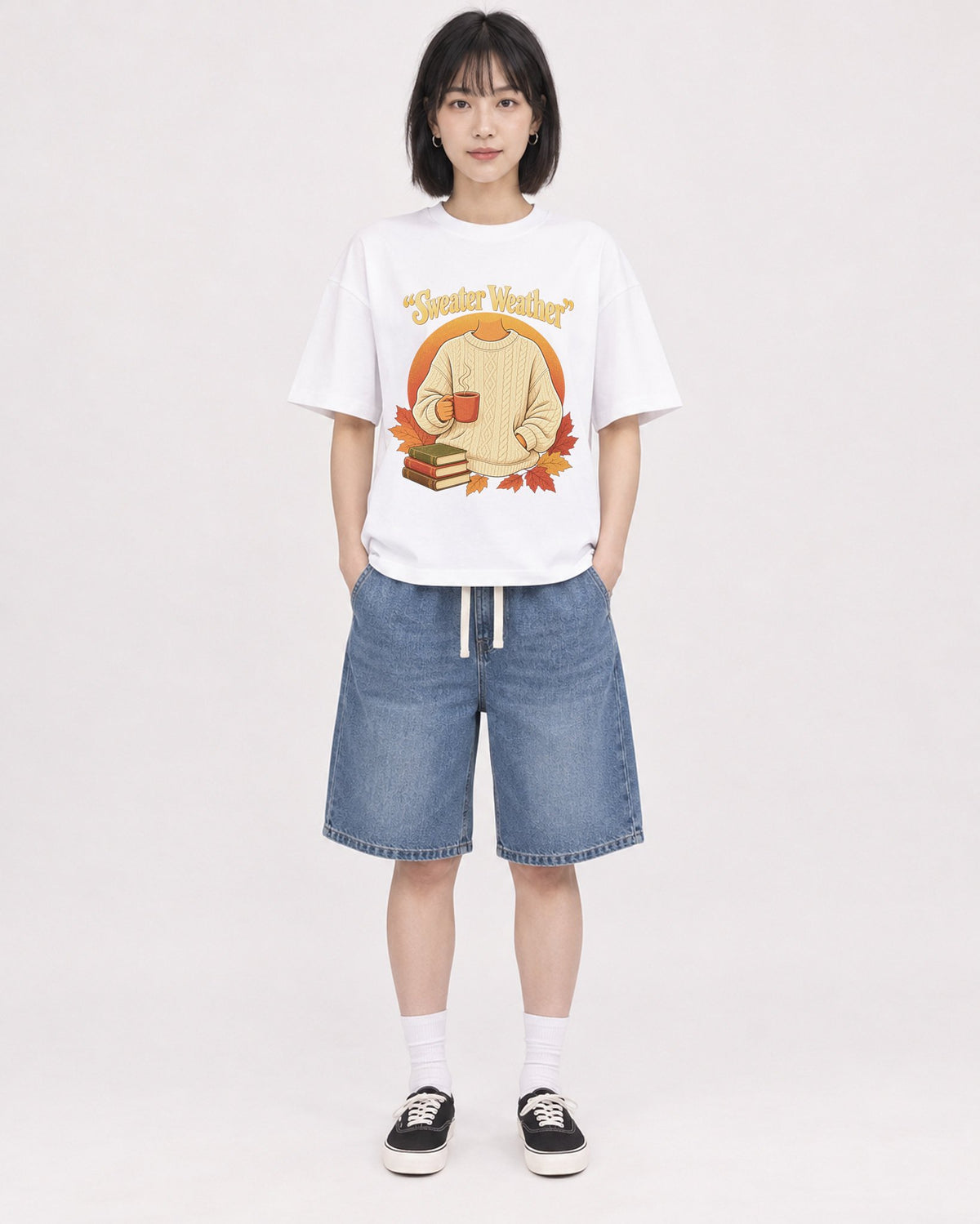 Mockup Boxy Heavyweight Tee White female full-body 11