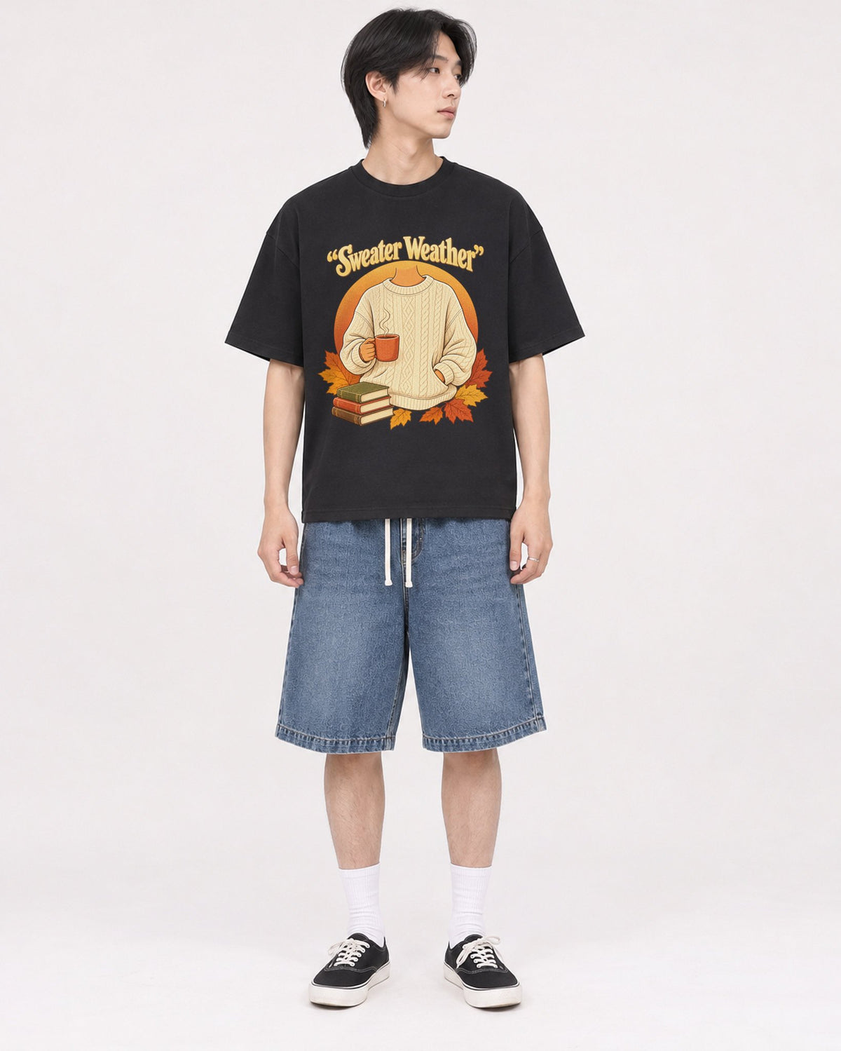 Mockup Boxy Heavyweight Tee Black male full-body 11