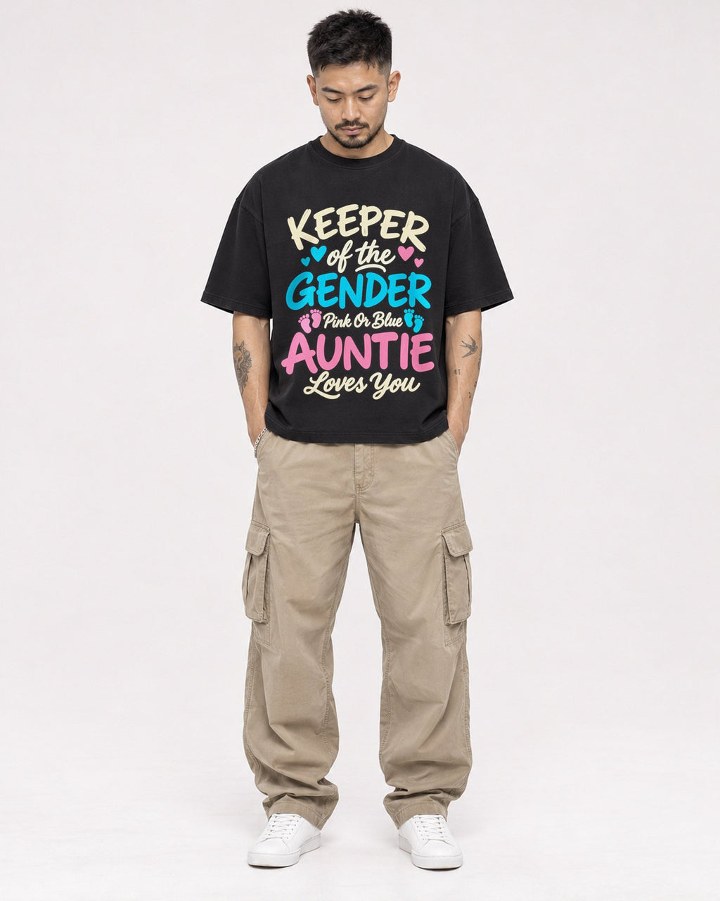Mockup Boxy Heavyweight Tee Black male full-body 12