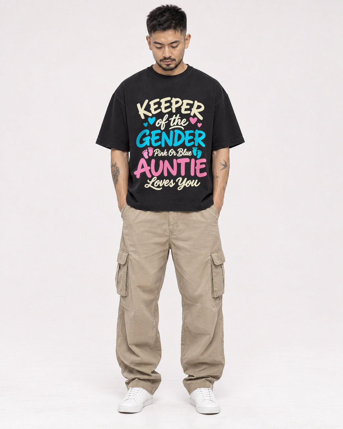 Mockup Boxy Heavyweight Tee Black male full-body 12