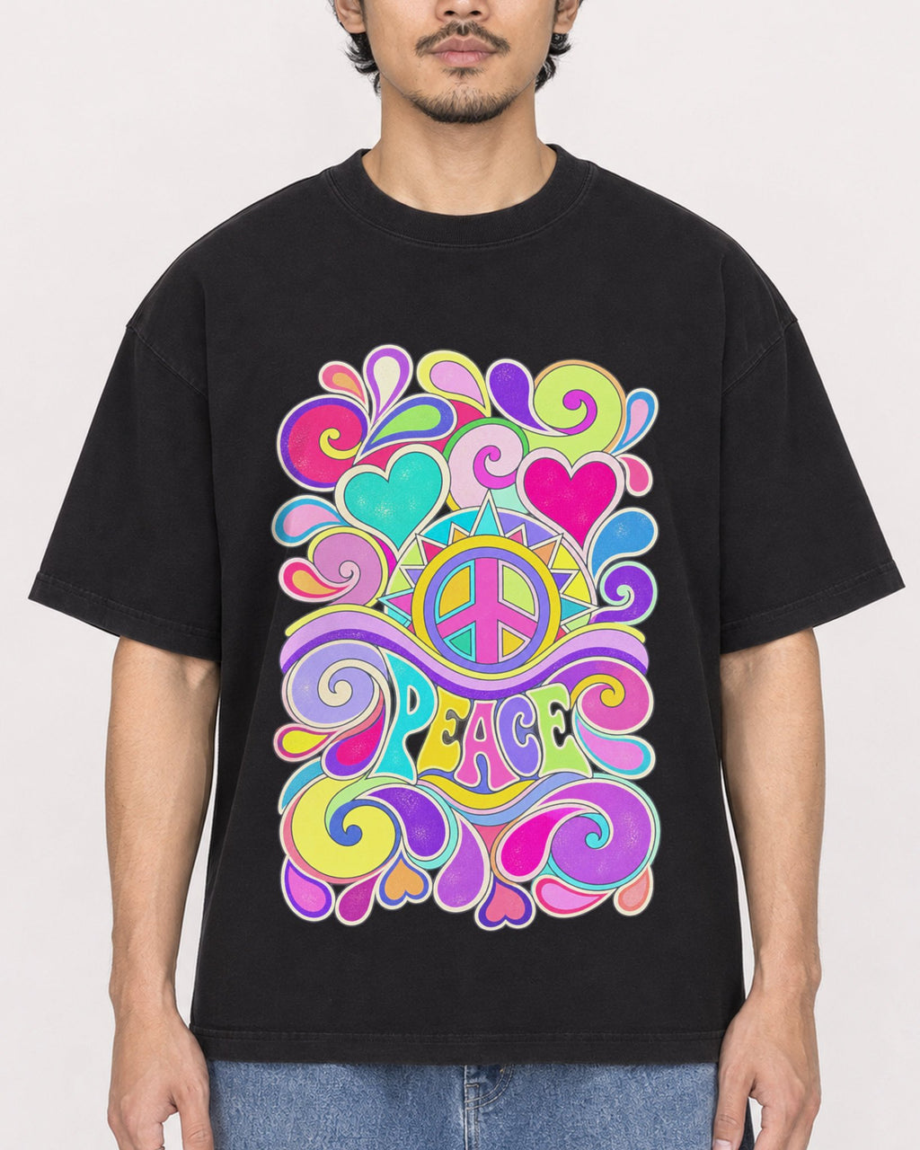 Mockup Boxy Heavyweight Tee Black male close-up 02