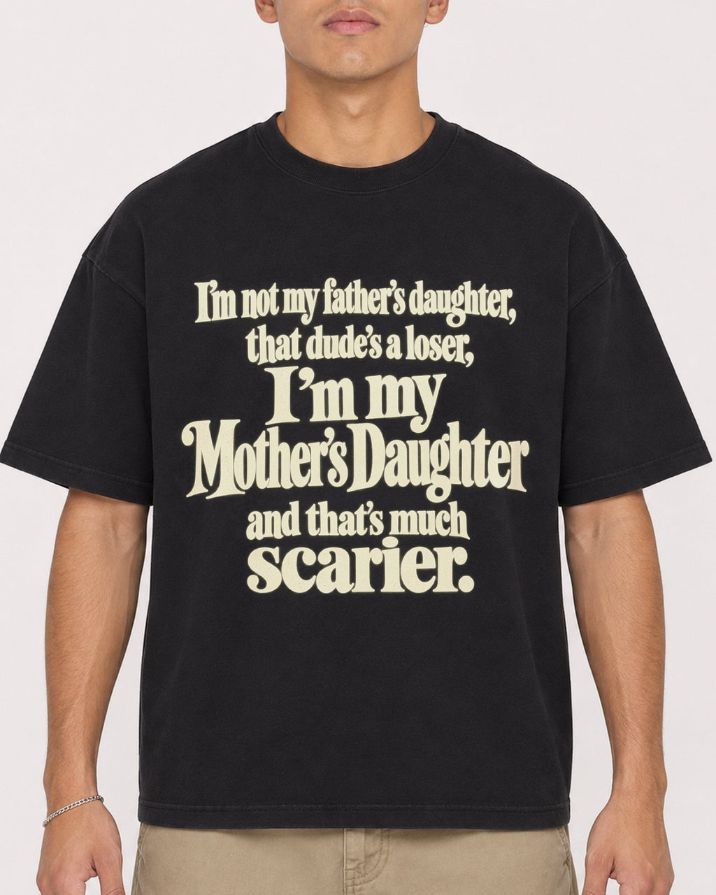 Mockup Boxy Heavyweight Tee Black male close-up 16