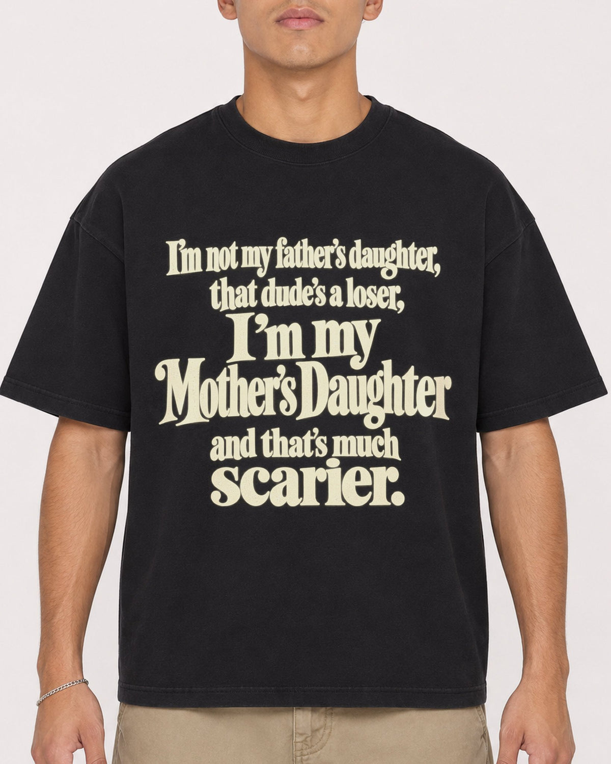 Mockup Boxy Heavyweight Tee Black male close-up 16