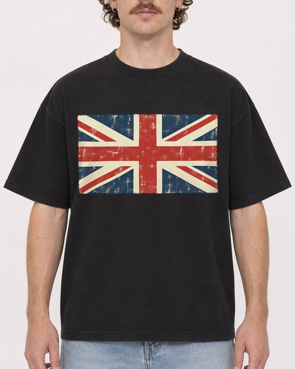 Mockup Boxy Heavyweight Tee Black male close-up 09