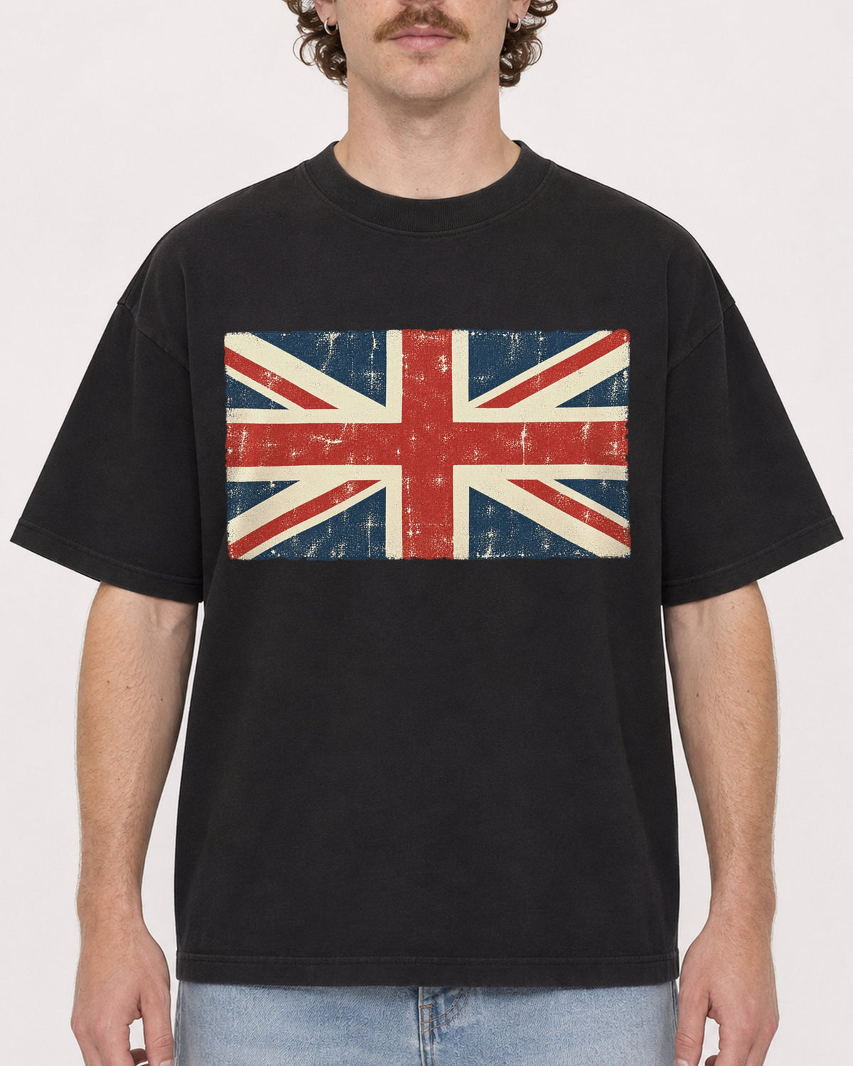 Mockup Boxy Heavyweight Tee Black male close-up 09