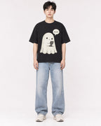 Mockup Boxy Heavyweight Tee Black male full-body 01